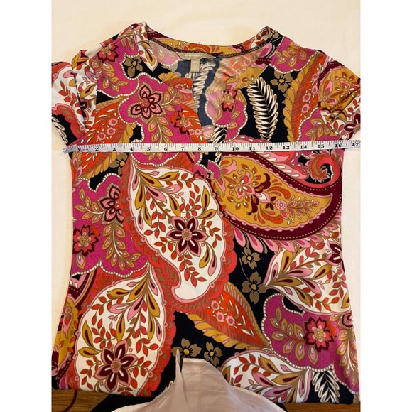 Banana Republic Womens Paisley Print Shift Dress Split V Neck Pink Orange SZ XS - Picture 4 of 5